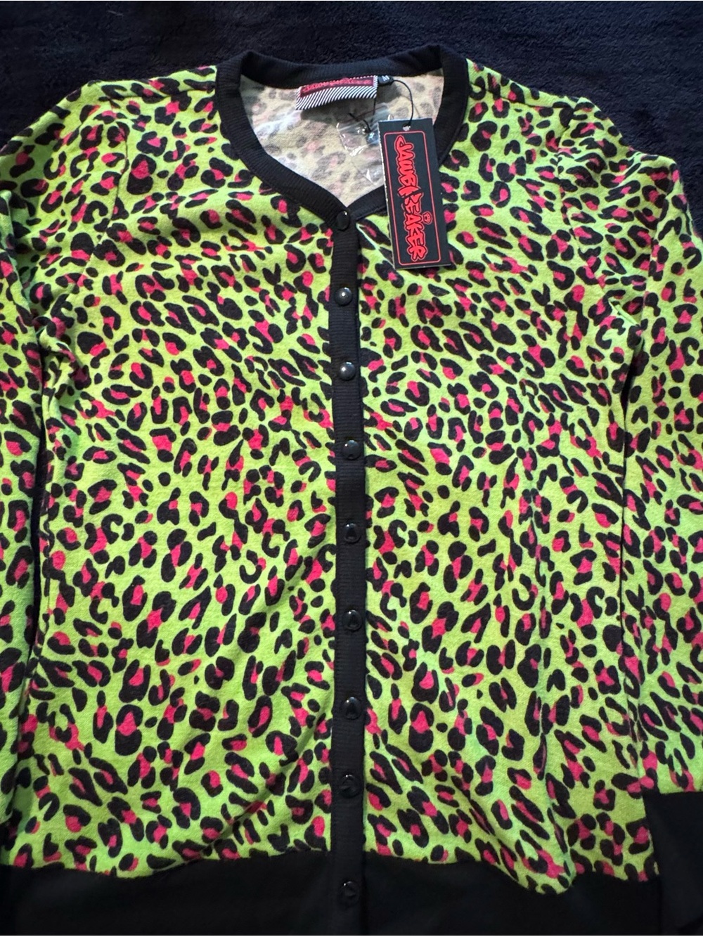Jawbreaker Neon Green Leopard Print Cardigan Size Medium